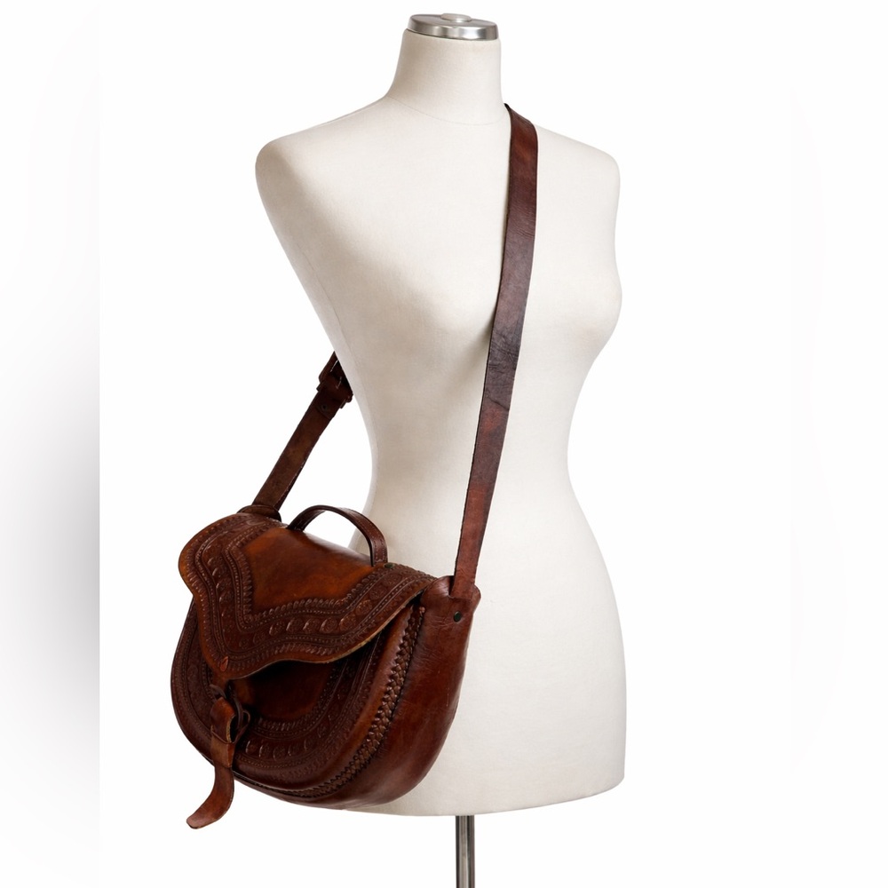 Handmade Brown Tooled Leather Crossbody Saddle Bag Made in Mexico NEW - Picture 3 of 14